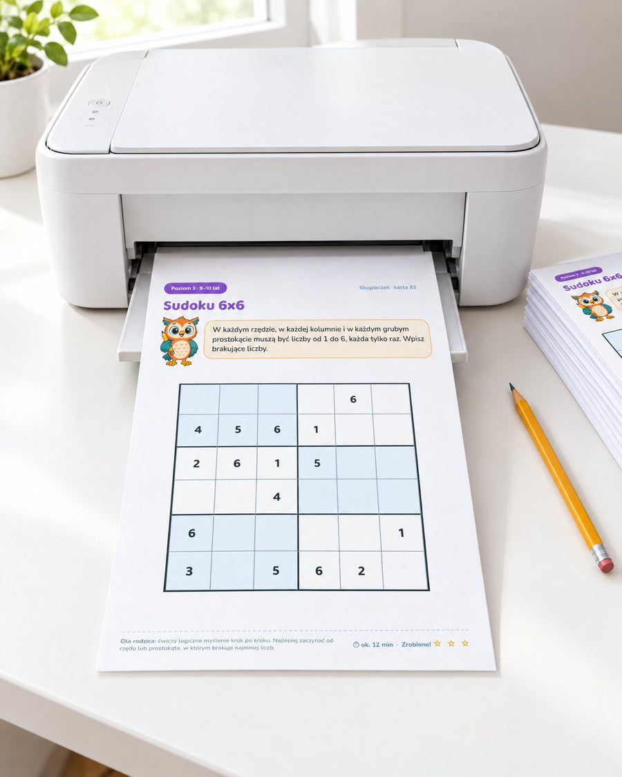 Karta Sudoku 6x6 wychodzi z domowej drukarki
